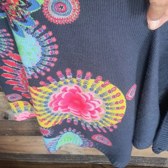 Desigual Devorah Open Front Wool Blend Cardigan Floral Artsy Boho Sz Lg Women - Picture 10 of 17